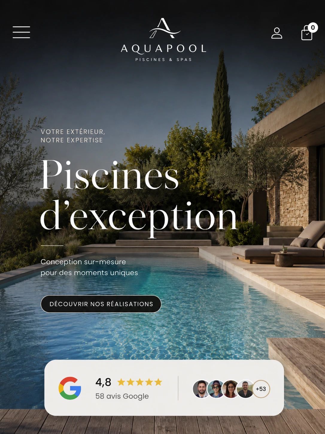 Interface Aquapool Piscines & Spas pour une présentation de piscines sur mesure