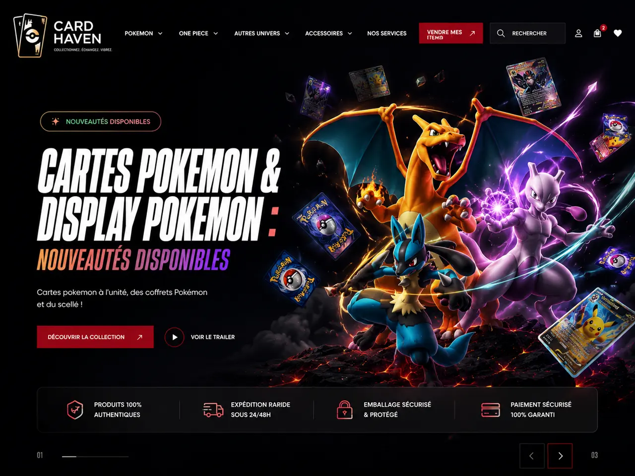Site e-commerce pour les cartes Pokémon de collection de Card Haven