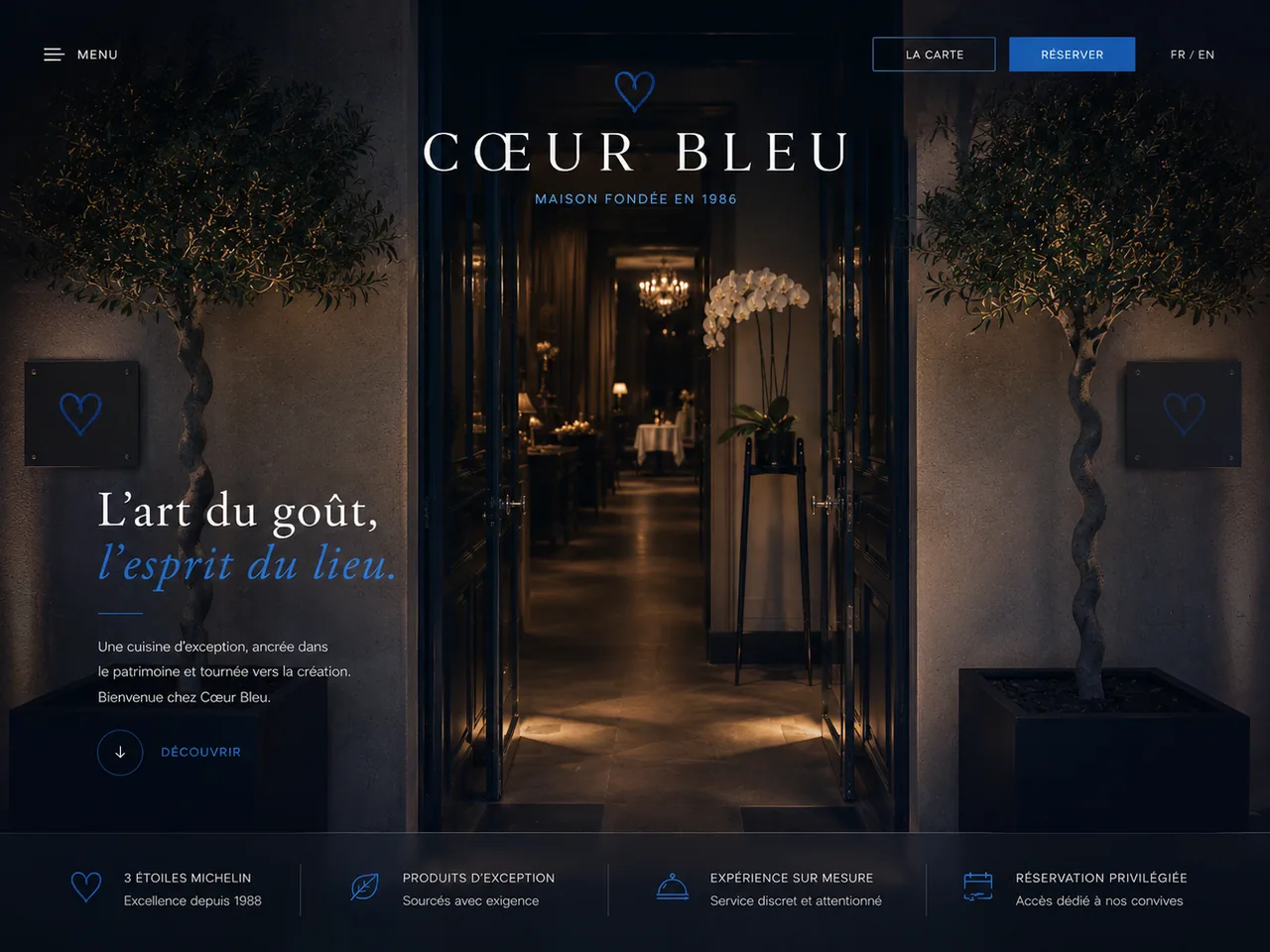 Site vitrine pour le restaurant gastronomique Cœur Bleu