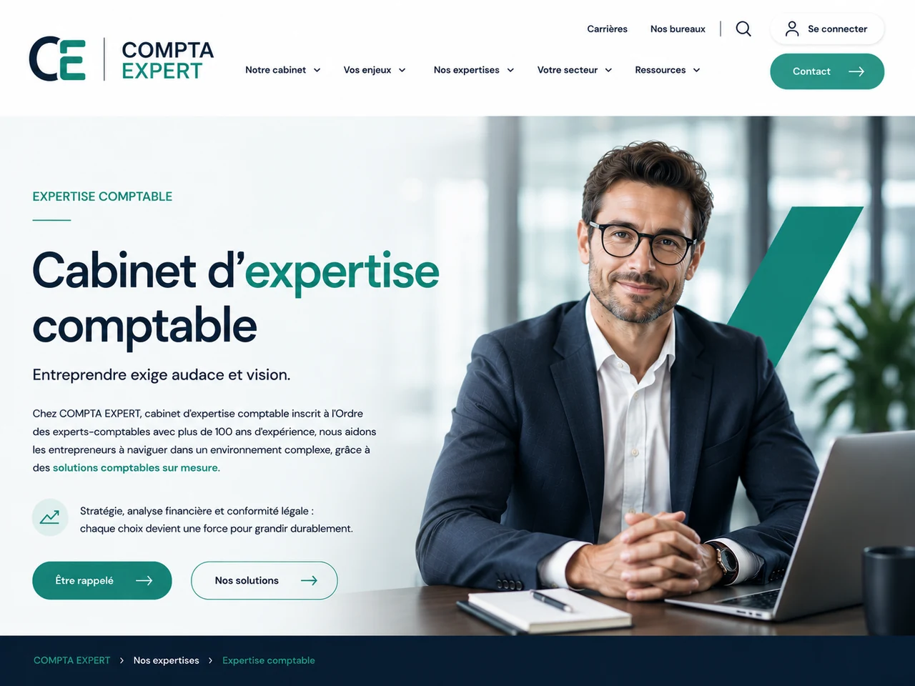 Interface de site vitrine Compta Expert pour un cabinet d’expertise comptable