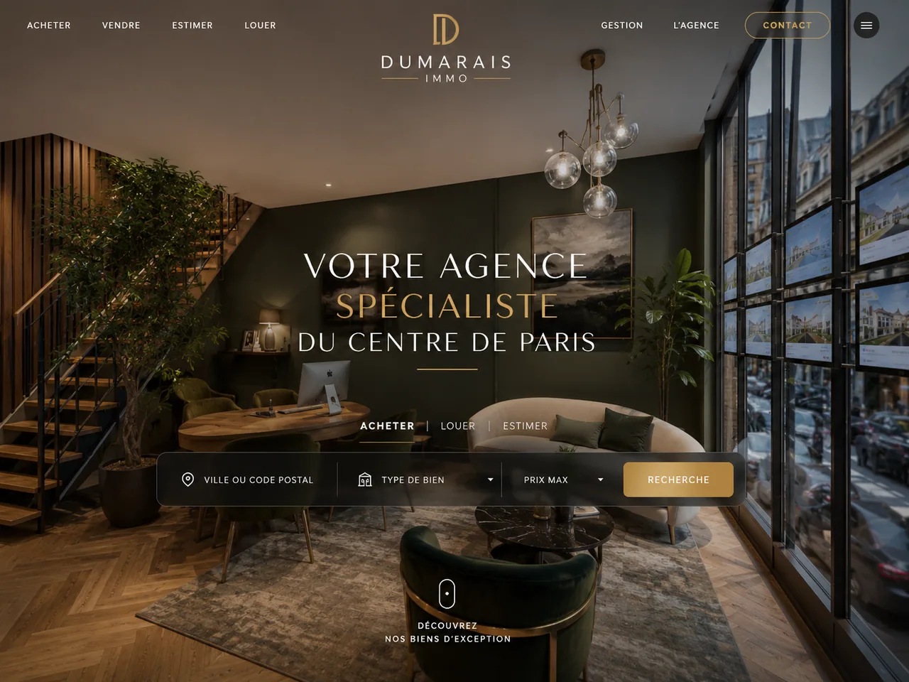 Site immobilier pour Dumarais Immo avec un moteur de recherche de biens