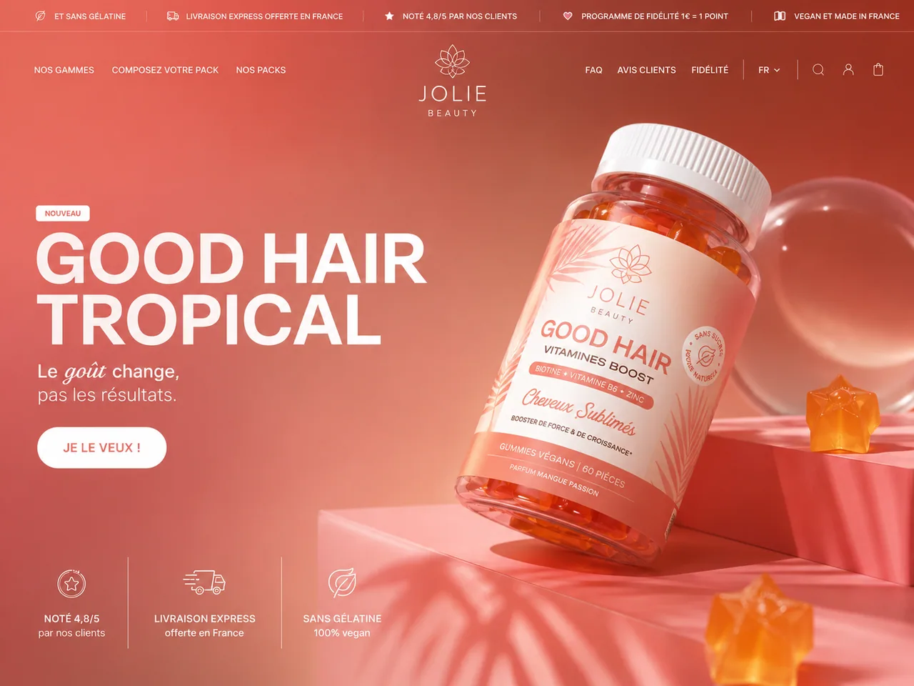Site e-commerce pour les vitamines Good Hair de Jolie Beauty