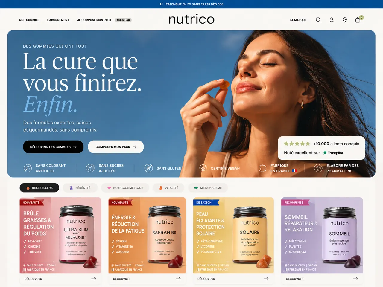 Site e-commerce pour les gummies bien-être de Nutrico