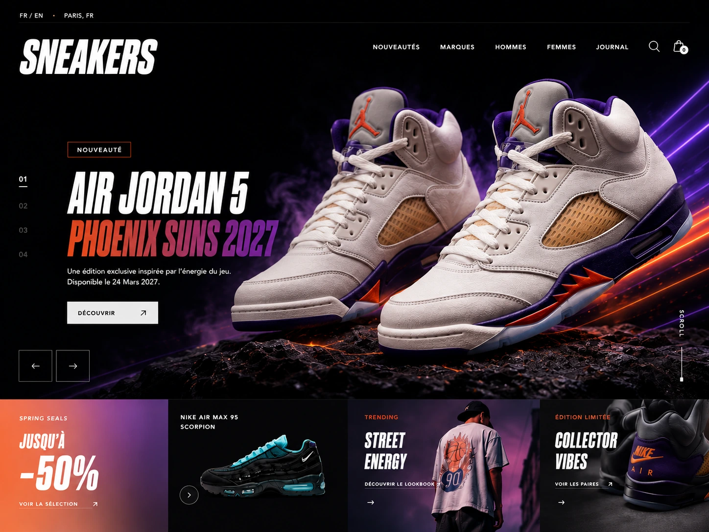Interface e-commerce Sneakers Paris pour une mise en avant Air Jordan 5