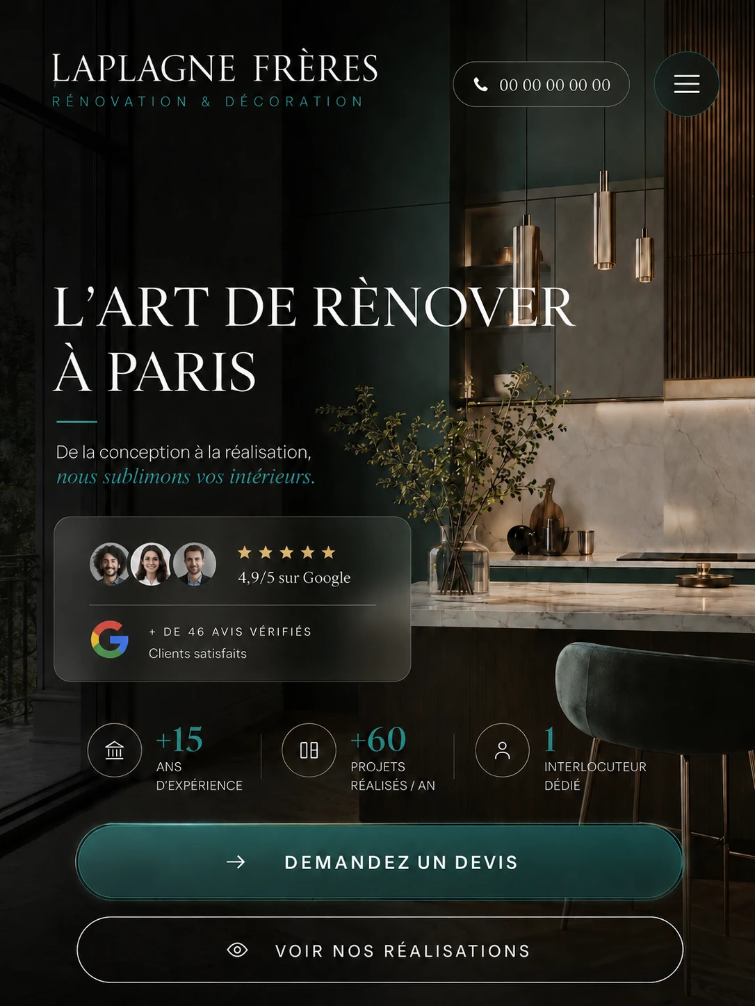 Interface Laplagne Frères pour une entreprise de rénovation et décoration intérieure à Paris
