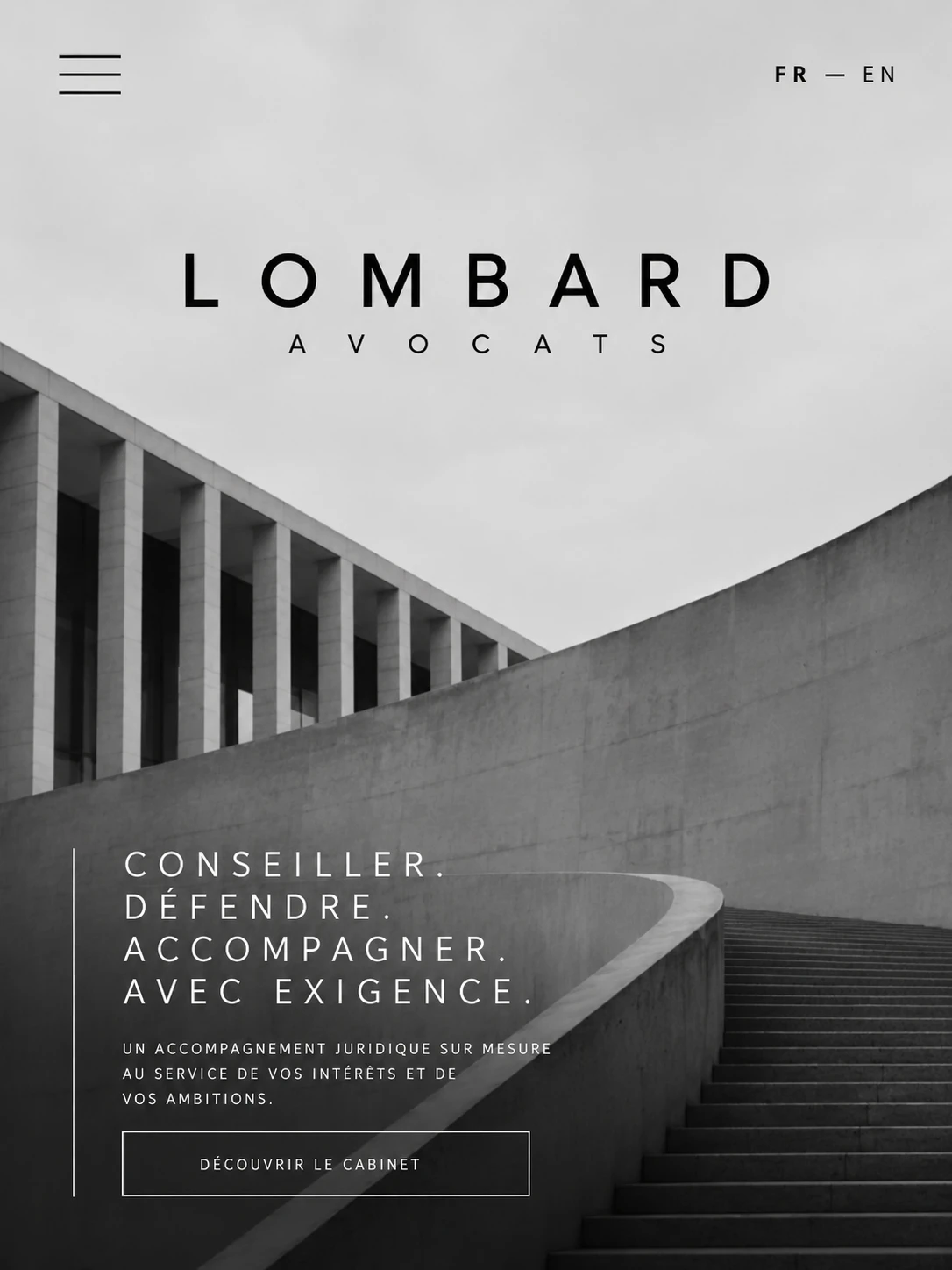 Interface Lombard Avocats pour une présentation de cabinet juridique sur mesure