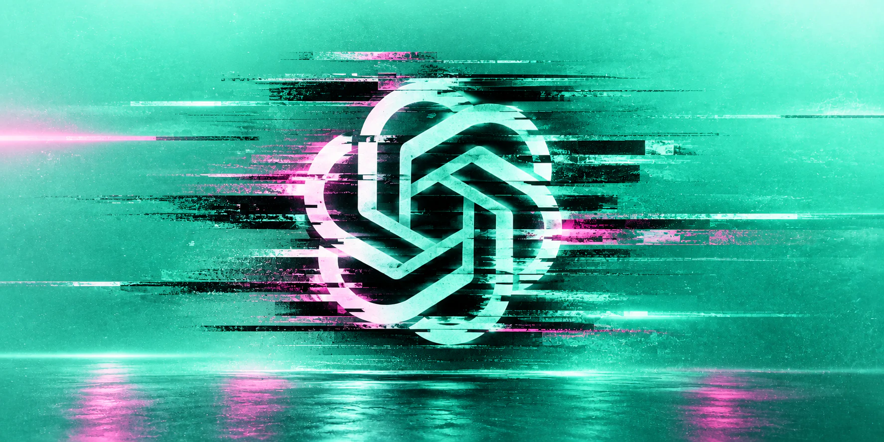 Logo d’OpenAI traversé par un effet numérique vert